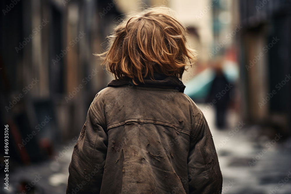 Generative AI picture of desperate homeless person man woman child poor helpless in the street