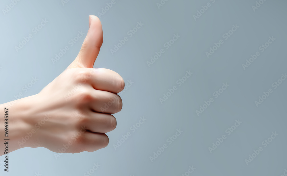 thumbs up hand sign on a simple background