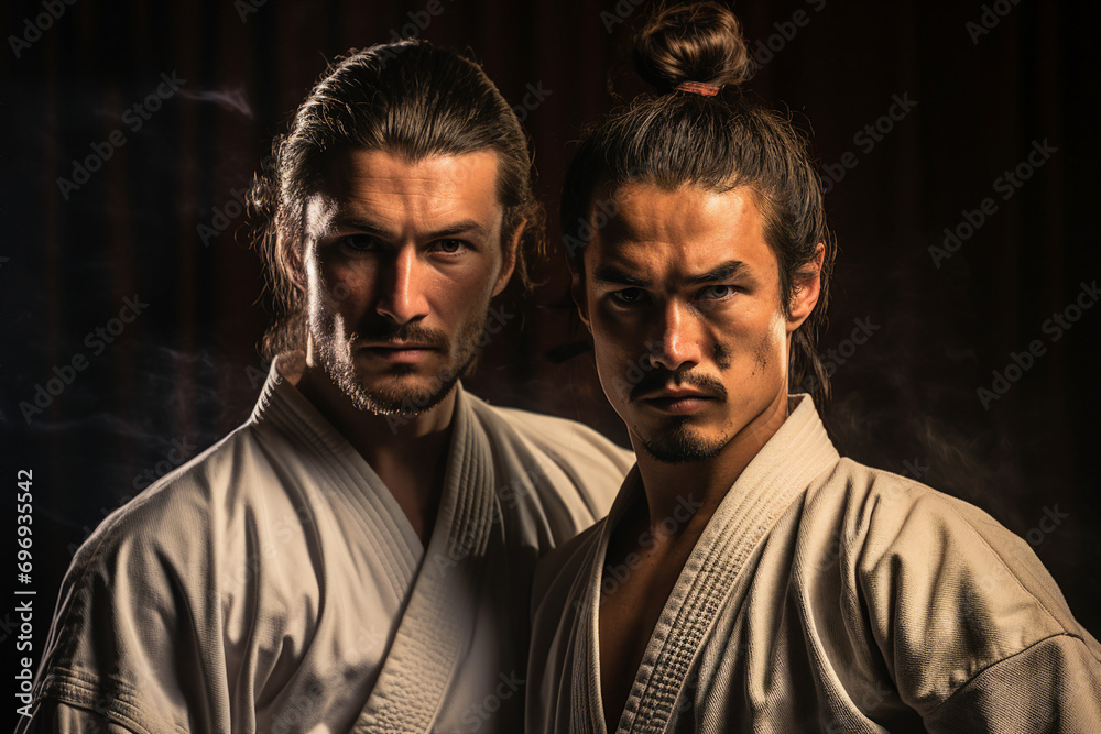 Generative AI picture of experienced karate fighter club martial arts traditional clothes training