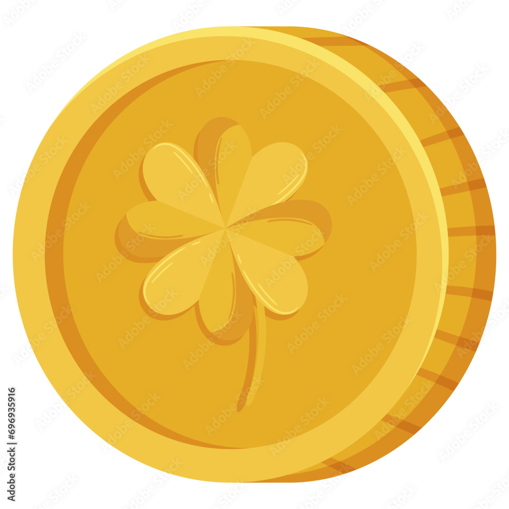 St. Patricks Day gold coin with four-leaves clover or shamrock. St. Patricks Day gold coin with four-leaves clover or shamrock.