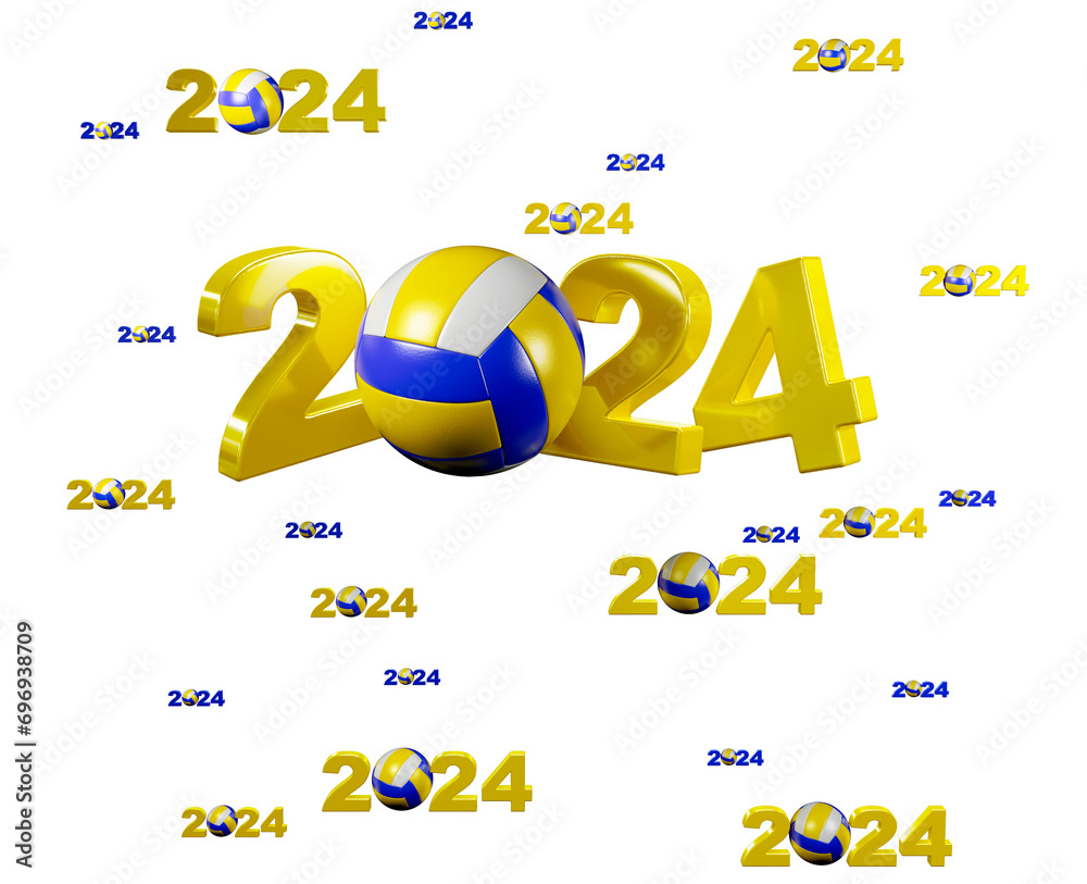 Many Beach Volleyball 2024 Designs with many Balls on a White