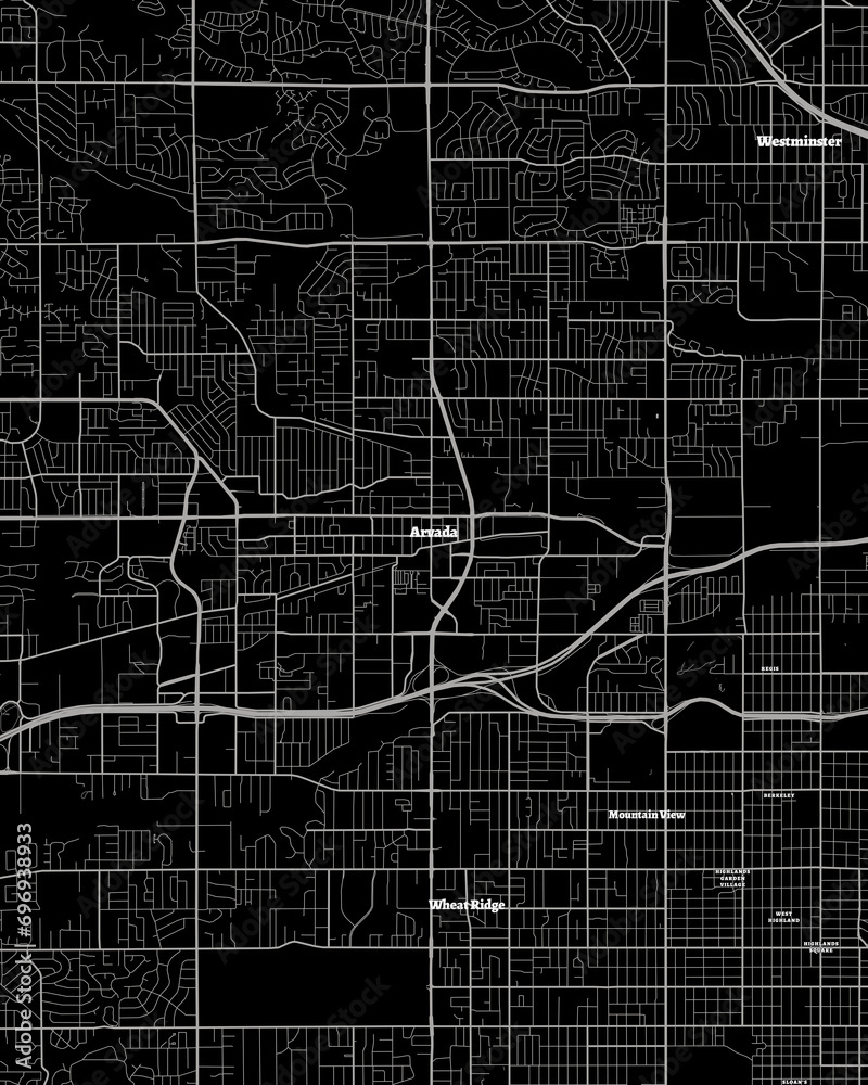Arvada Colorado Map, Detailed Dark Map of Arvada Colorado