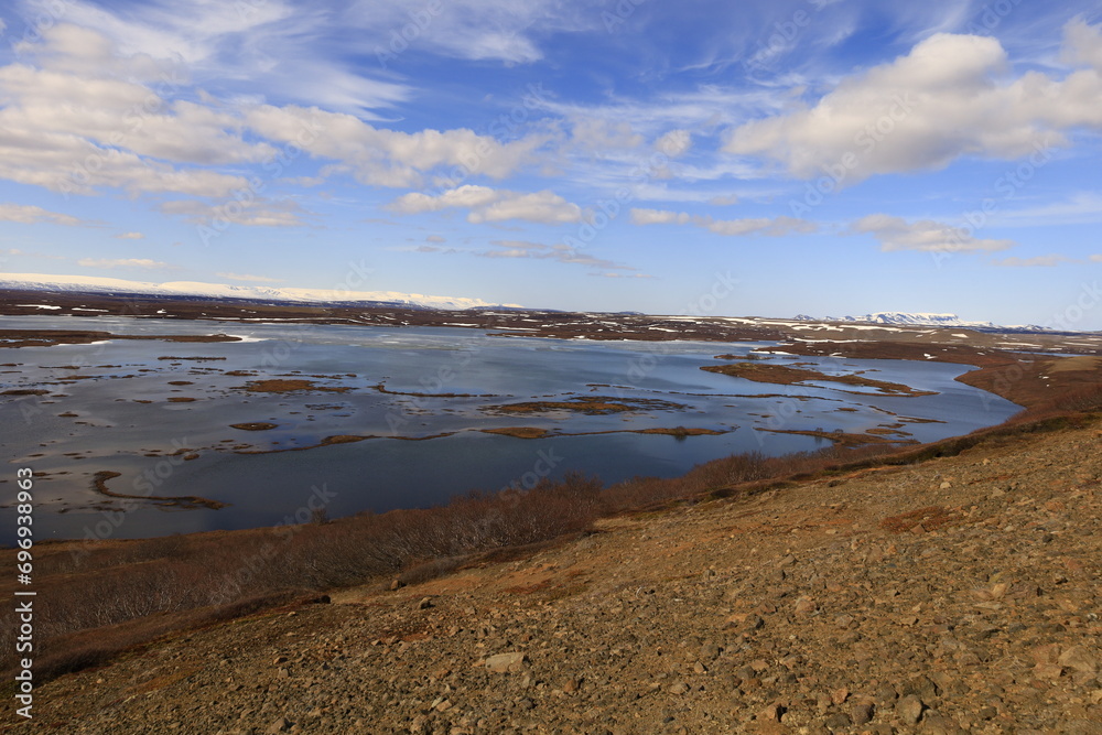 Mývatn is a shallow lake situated in an area of active volcanism in the north of Iceland, near Krafla volcano