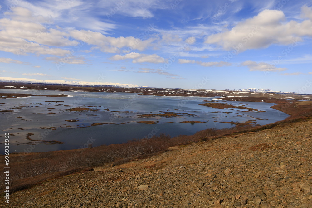 Mývatn is a shallow lake situated in an area of active volcanism in the north of Iceland, near Krafla volcano Mývatn is a shallow lake situated in an area of active volcanism in the north of Iceland, near Krafla volcano
