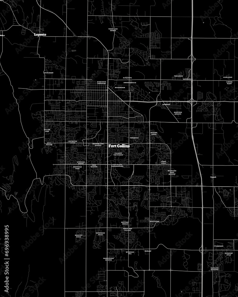 Fort Collins Colorado Map, Detailed Dark Map of Fort Collins Colorado