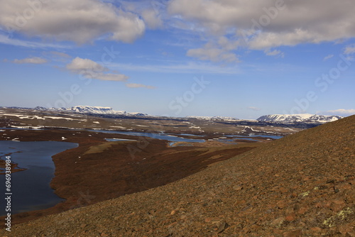 M  vatn is a shallow lake situated in an area of active volcanism in the north of Iceland  near Krafla volcano