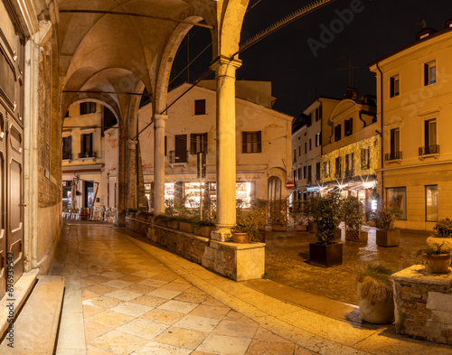 Treviso - The porticoes of old town at night. 