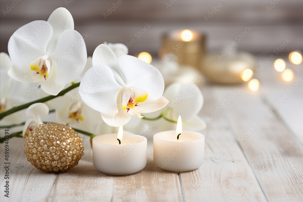Gorgeous white orchid with captivating bokeh background and ample copy space on the left side Gorgeous white orchid with captivating bokeh background and ample copy space on the left side