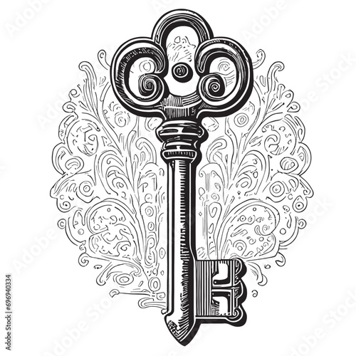 Vintage key sketch hand drawn heraldry illustration