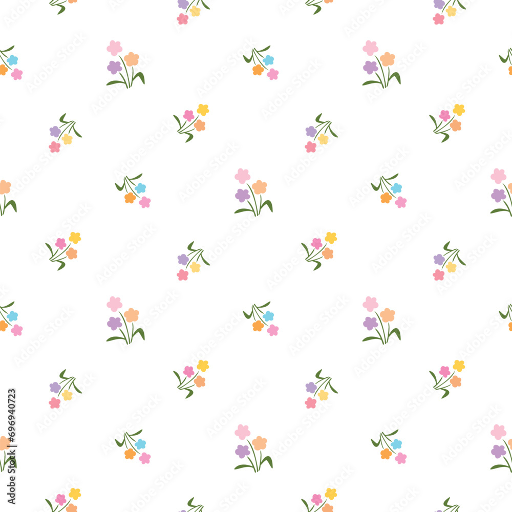 Seamless Pattern with Hand Drawn Flower Design on White Background