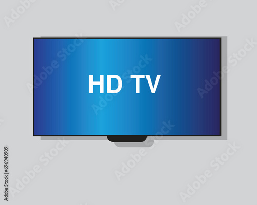 4K TV flat screen lcd or oled, plasma, realistic illustration, White blank monitor mockup. wide flatscreen monitor hanging on the wall