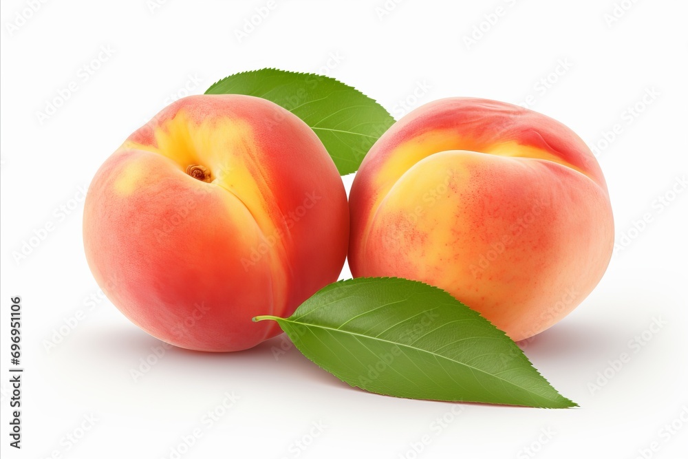 Fresh and vibrant peach fruit isolated on white background for high quality advertising Fresh and vibrant peach fruit isolated on white background for high quality advertising