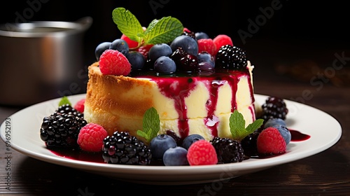 Baked cheesecake toped with mixed berries. Menu bakery. Cafe banner