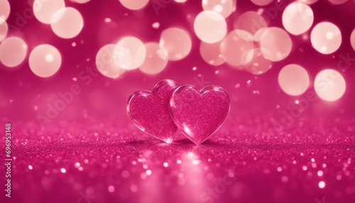 Two Hearts On Pink Glitter In Shiny Background