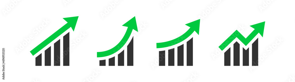 Graph growth icon. Arrow up symbol. Progress diagram. Finance grow. Graphic increase. Vector illustration. Graph growth icon. Arrow up symbol. Progress diagram. Finance grow. Graphic increase. Vector illustration.