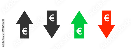 Euro graph up and down. Money cost arrow growth, decline. Currency investment. Market price. Finance exchange. Vector illustration.