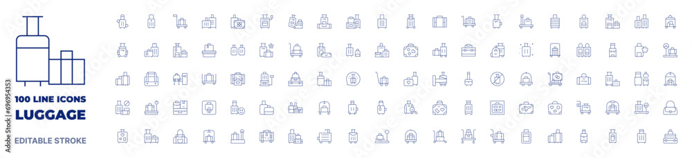 100 icons Luggage collection. Thin line icon. Editable stroke. Luggage icons for web and mobile app.