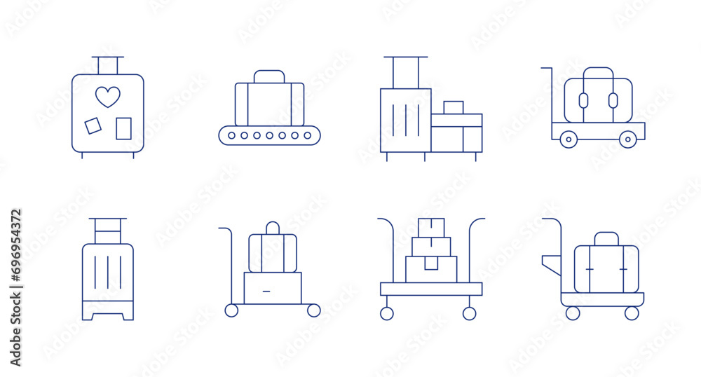 Luggage icons. Editable stroke. Containing travel, luggage, luggage cart.