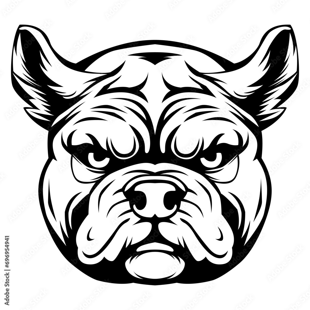 Obraz premium Bulldog head drawing black and white vector illustration