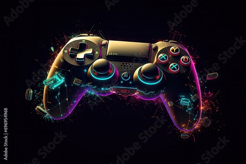 Colorful video game controller dark background