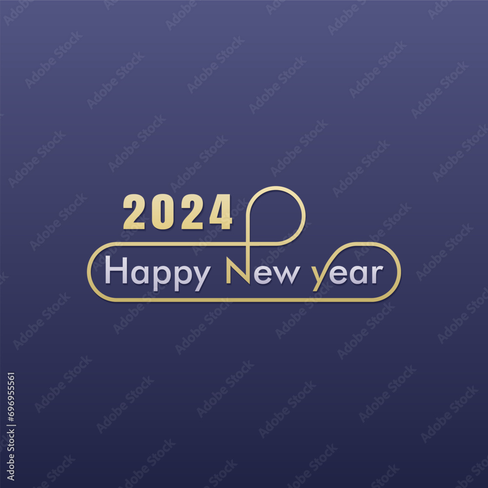 Happy New Year Celebration 2024 with typography lettering. Vector illustration, text and number