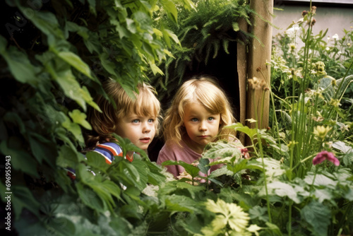 Wallpaper Mural Two children playing hide and seek in summer garden Torontodigital.ca