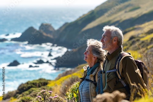 Senior Couple Marveling at Pacific Coast Scenery