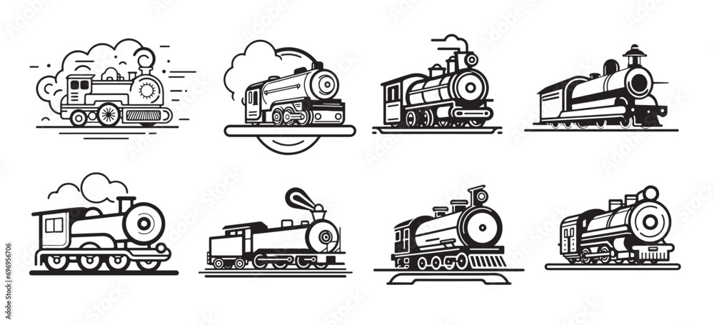 Obraz premium Logotype of the train, locomotive. Vector flat icon. Minimalistic image on a white isolated background.