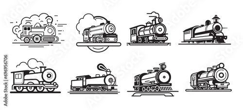Logotype of the train, locomotive. Vector flat icon. Minimalistic image on a white isolated background.