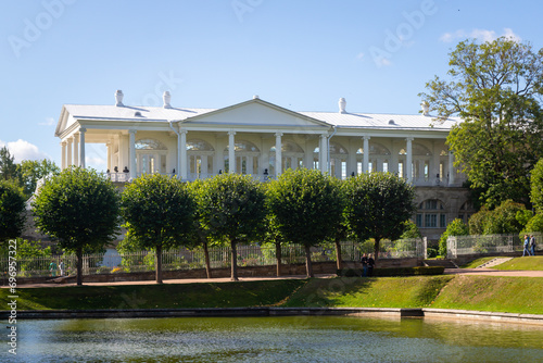 Pushkin, Russia - September 5, 2023: Catherine Palace is a rococo style palace located in the city of Tsarskoe Selo, 30 km south of St. Petersburg, Russia.