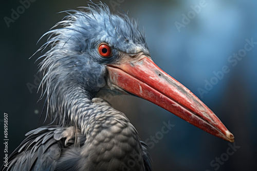 A Shoebill  a bird species with a distinctive shoe-shaped bill in its natural wetland habitat