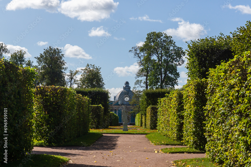 Pushkin, Russia - September 5, 2023: Catherine Palace is a rococo style palace located in the city of Tsarskoe Selo, 30 km south of St. Petersburg, Russia.