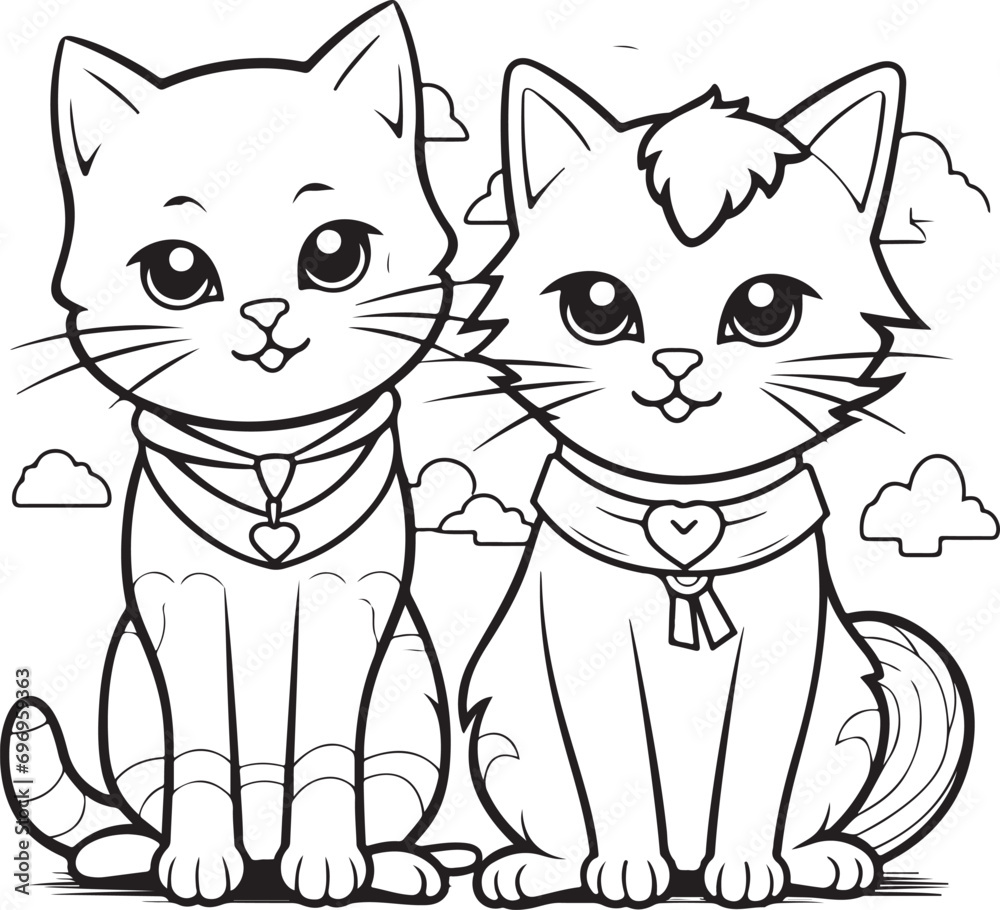 Fototapeta premium cute cat hand drawn coloring page illustration