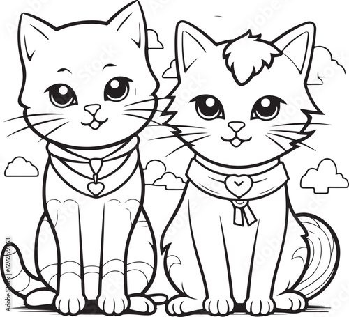 cute cat hand drawn coloring page illustration