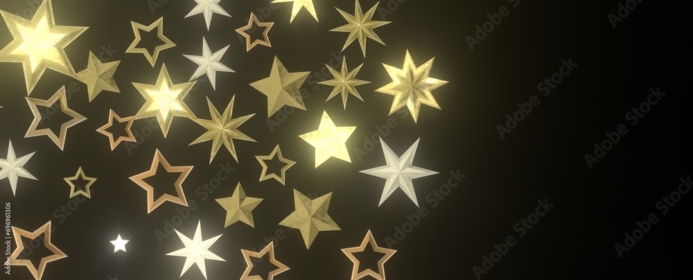 Falling Christmas Luminaries: Magnificent 3D Illustration Showcasing Falling Holiday Celestial Bodies