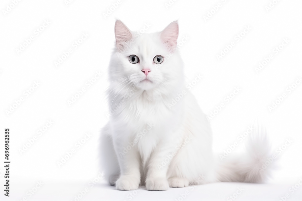 cat Anatolian white, selective focus, isolated on white