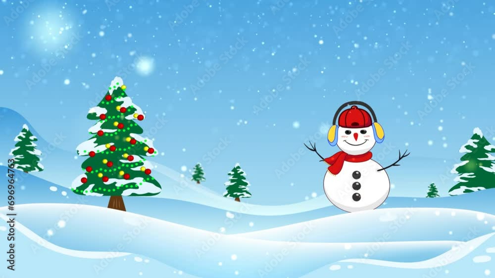 Snowman By Christmas Tree In Forest Snowman By Christmas Tree In Forest