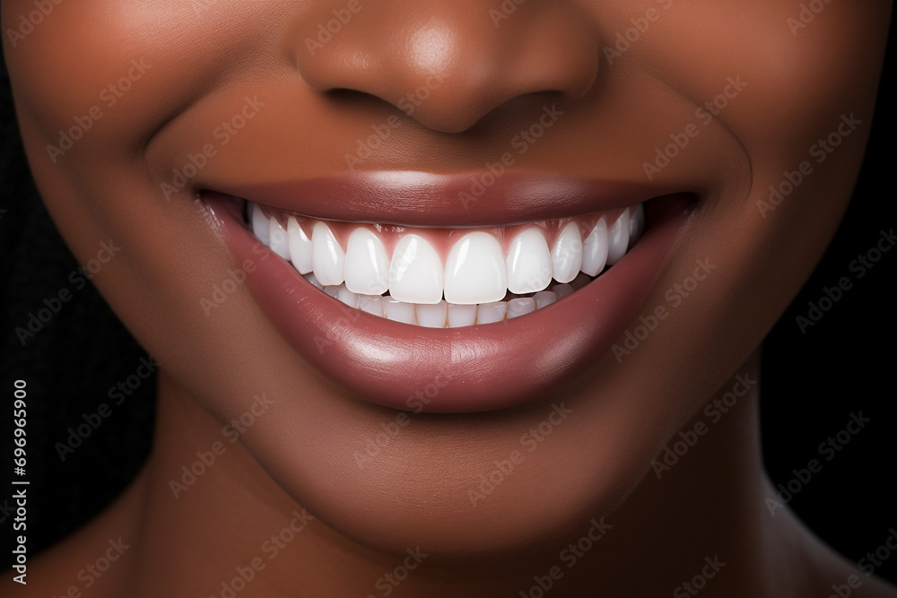 Obraz premium smile of woman close-up, white well-groomed even teeth and skin