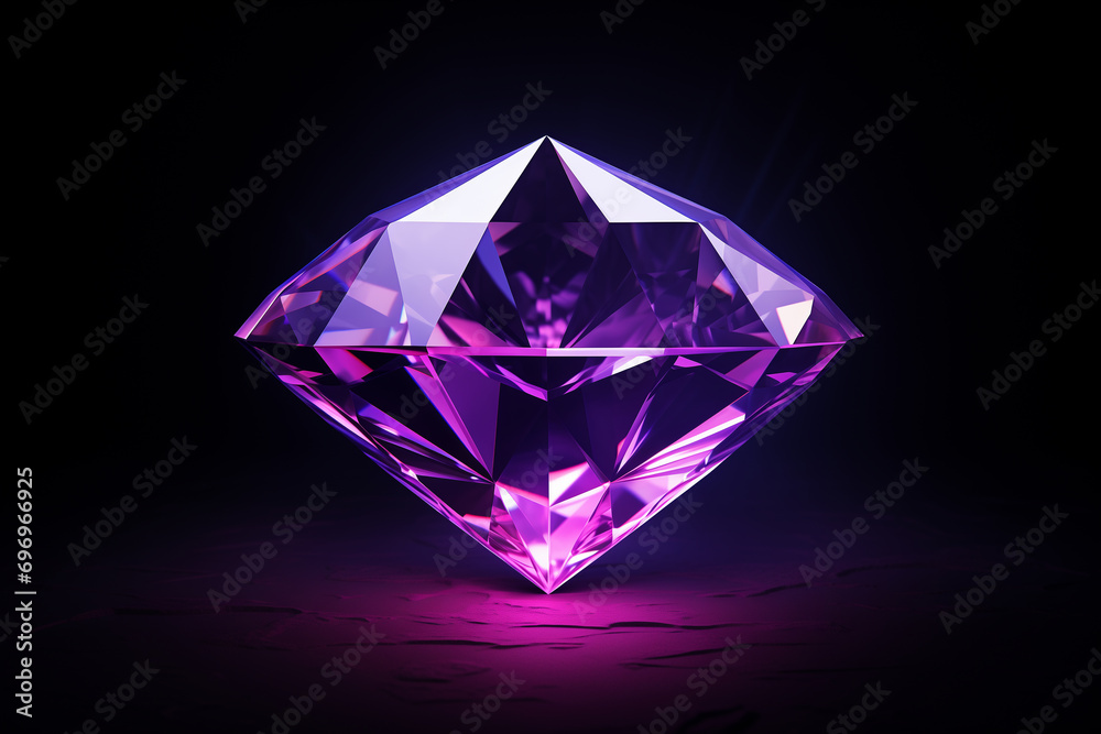 faceted crystal purple polished, black background