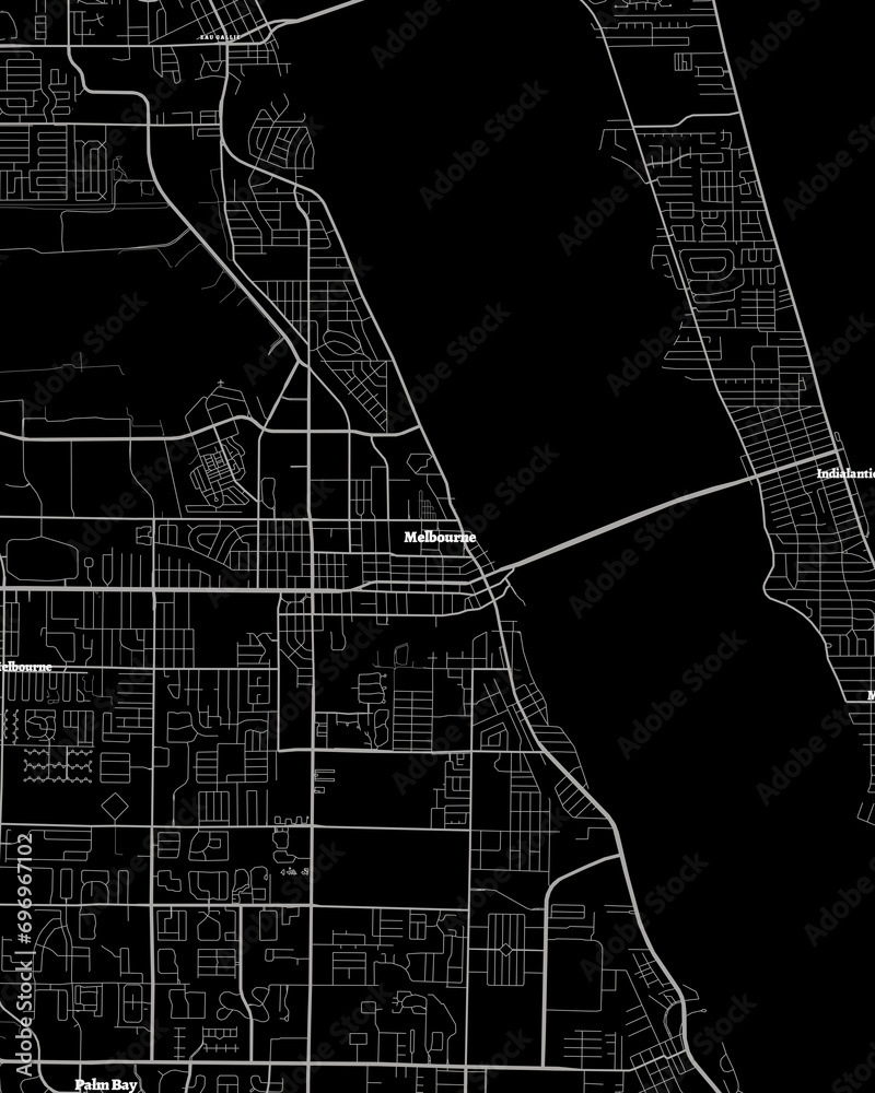 Naklejka premium Melbourne Florida Map, Detailed Dark Map of Melbourne Florida