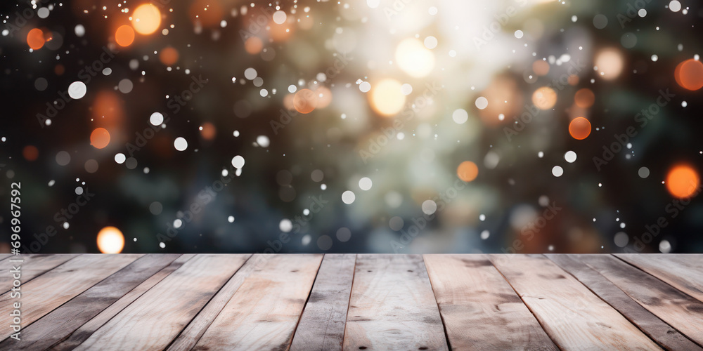 Wooden table on the background christmas background. High quality photo Wooden table on the background christmas background. High quality photo