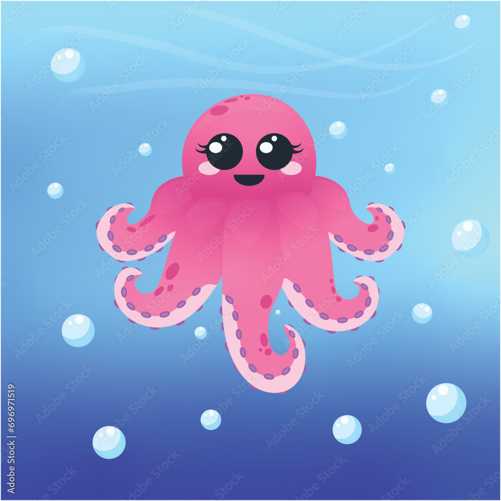 cute pink octopus with dreamy eyes and water bubbles cute pink octopus with dreamy eyes and water bubbles