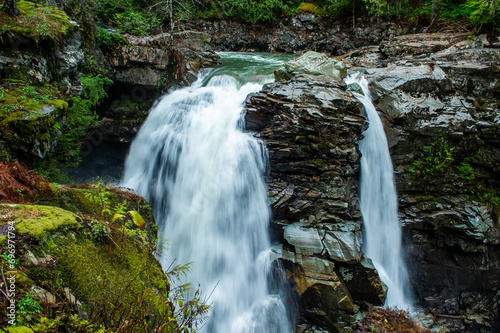 waterfall in the forest  pacific northwest waterfall  