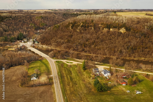 Obraz na płótnie Farm and Small River Town in Spring w salonie