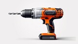 an isolated cordless drill, its sleek body and sturdy grip standing out against the clean white backdrop, symbolizing the efficiency and convenience of modern construction tools.