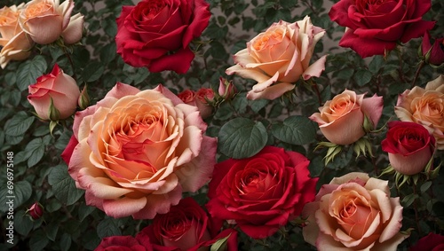 Bouquet of red and pink roses.