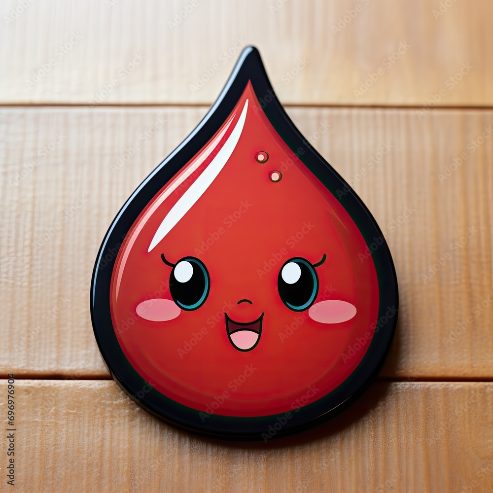 Cartoon stylized illustration of red blood drop emoji isolated. Drop of