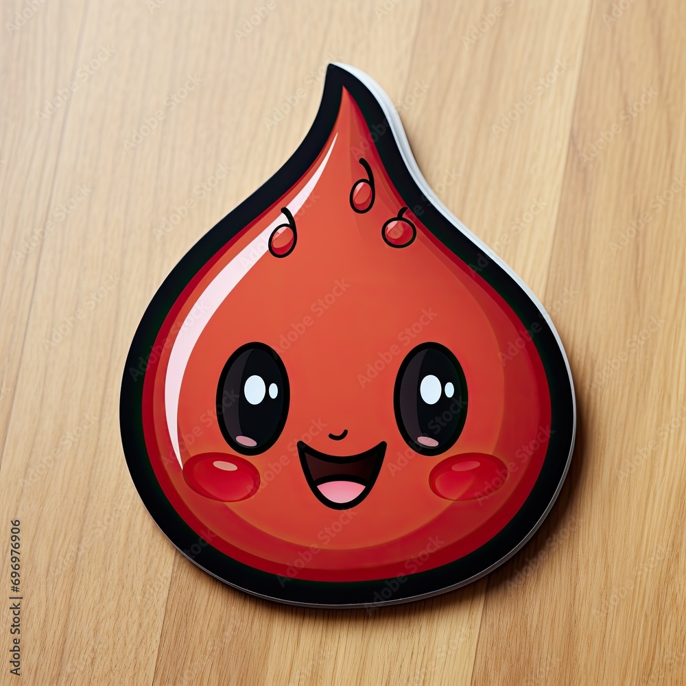 Cartoon stylized illustration of red blood drop emoji isolated. Drop of