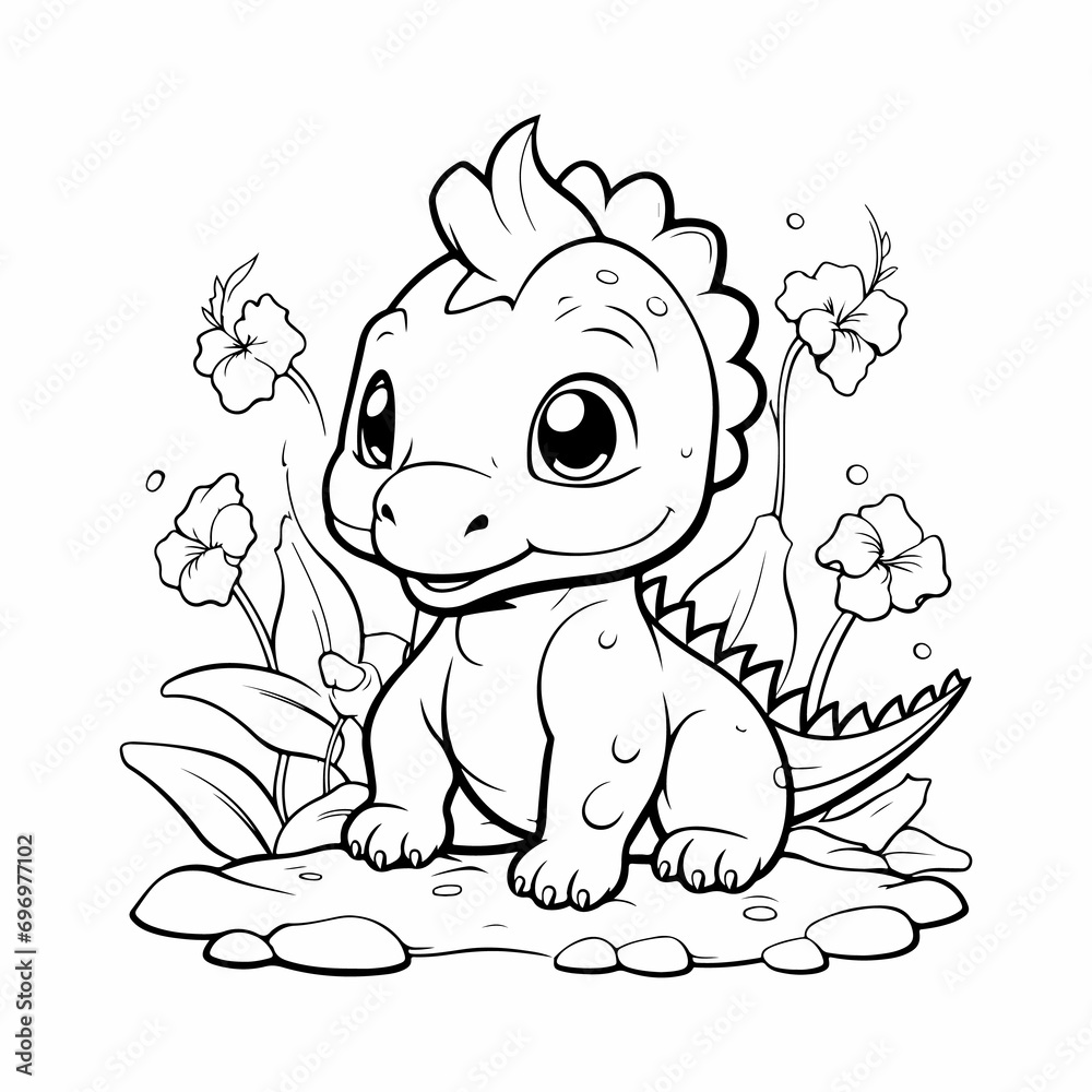 dinosaur coloring page outline illustration hand drawn outline