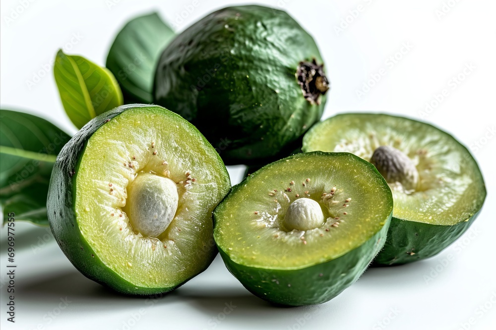 Premium quality feijoa fruit isolated on white background for captivating advertising campaigns Premium quality feijoa fruit isolated on white background for captivating advertising campaigns